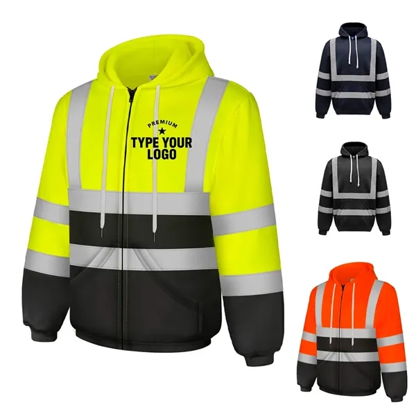 Hi Vis Hoodie Class 3 High Visibility Sweatshirt with Zipper - Hi Vis Hoodie Class 3 High Visibility Sweatshirt with Zipper - Image 0 of 6