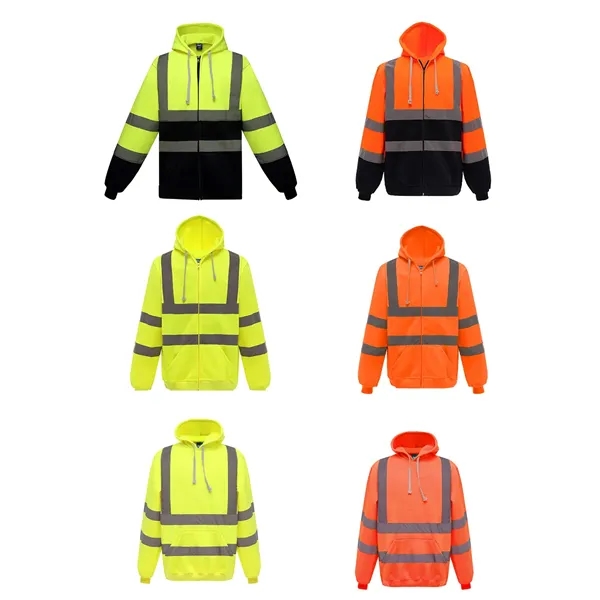 Hi Vis Hoodie Class 3 High Visibility Sweatshirt with Zipper - Hi Vis Hoodie Class 3 High Visibility Sweatshirt with Zipper - Image 1 of 6