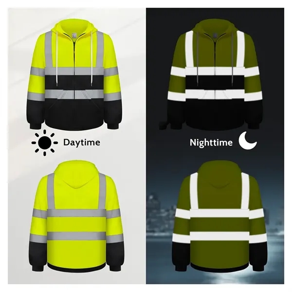 Hi Vis Hoodie Class 3 High Visibility Sweatshirt with Zipper - Hi Vis Hoodie Class 3 High Visibility Sweatshirt with Zipper - Image 3 of 6