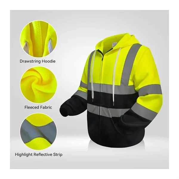 Hi Vis Hoodie Class 3 High Visibility Sweatshirt with Zipper - Hi Vis Hoodie Class 3 High Visibility Sweatshirt with Zipper - Image 4 of 6