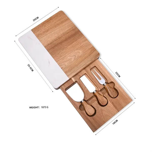 Acacia Wood Marble Cheese Board Set with Tools - Acacia Wood Marble Cheese Board Set with Tools - Image 2 of 5