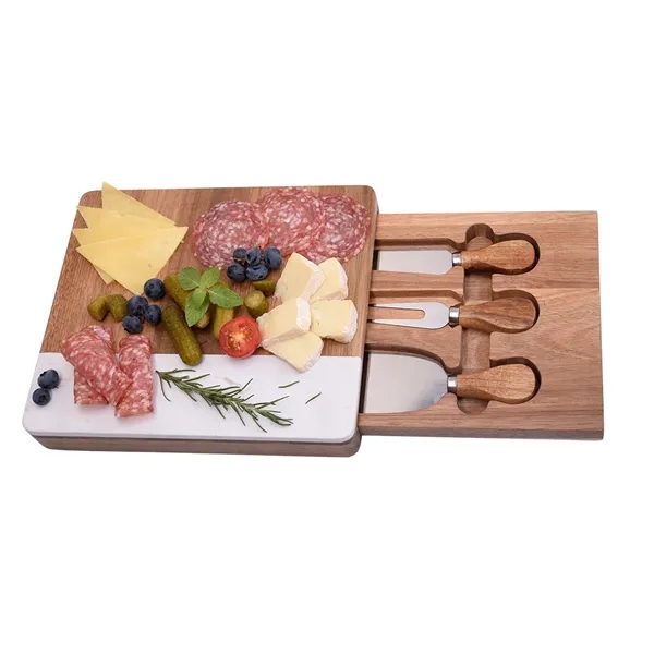 Acacia Wood Marble Cheese Board Set with Tools - Acacia Wood Marble Cheese Board Set with Tools - Image 5 of 5