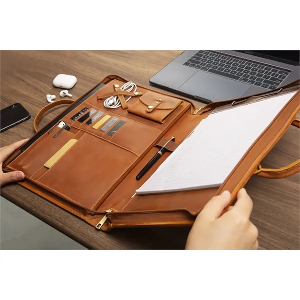 Personalized Genuine Leather Portfolio with Handle - Personalized Genuine Leather Portfolio with Handle - Image 4 of 9