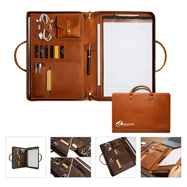 Personalized Genuine Leather Portfolio with Handle - Personalized Genuine Leather Portfolio with Handle - Image 0 of 9