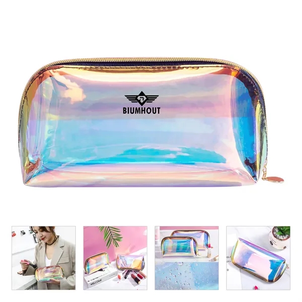 Clear Holographic Makeup Bag Cosmetic Pouch - Clear Holographic Makeup Bag Cosmetic Pouch - Image 0 of 7