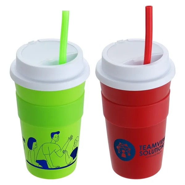 Bistro 14 oz Coffee Cup with Silicone Sleeve  Straw - Bistro 14 oz Coffee Cup with Silicone Sleeve  Straw - Image 0 of 2