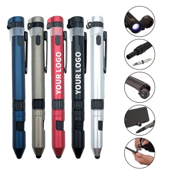 6-in-1 Utility Tool Pen with LED and Stylus - 6-in-1 Utility Tool Pen with LED and Stylus - Image 0 of 6