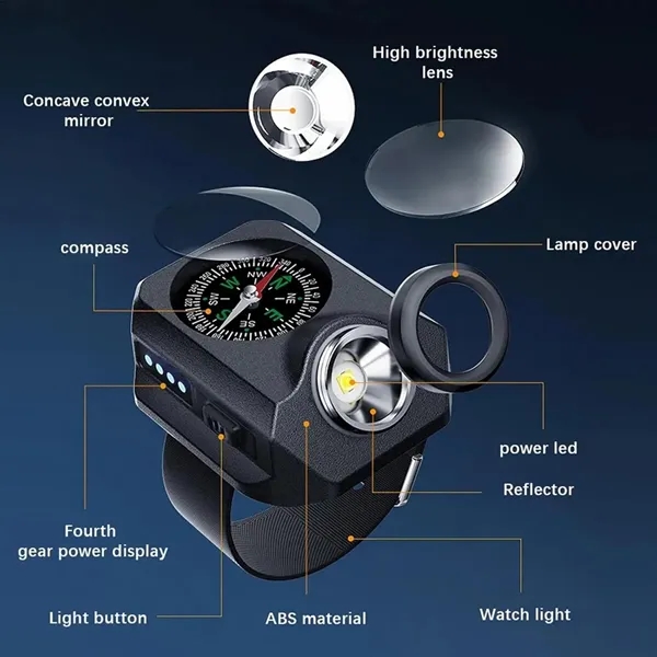 Rechargeable Wrist Torch Light with Compass USB Outdoor - Rechargeable Wrist Torch Light with Compass USB Outdoor - Image 7 of 9