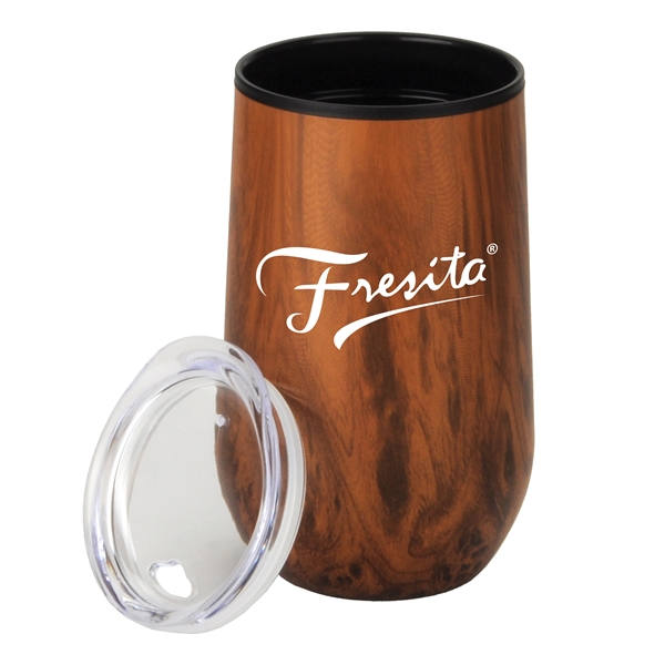 14 oz Wood Tone Economy Stainless Steel Stemless Wine