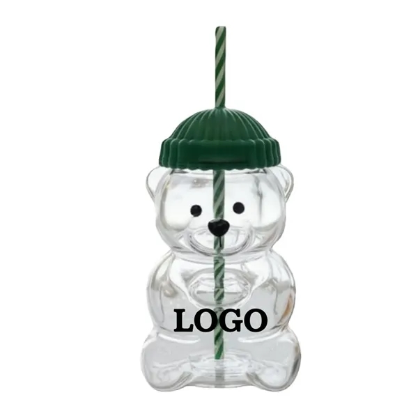 Bear-Shaped Glass Cups 20oz with Straws & Green Lids - Bear-Shaped Glass Cups 20oz with Straws & Green Lids - Image 0 of 3