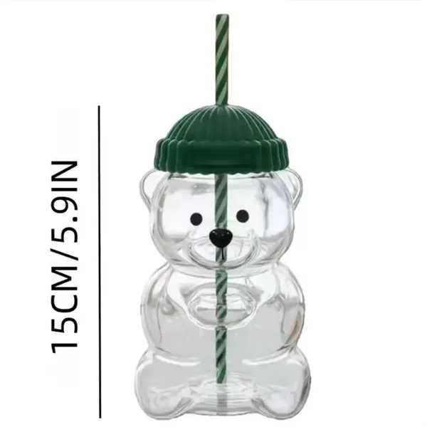 Bear-Shaped Glass Cups 20oz with Straws & Green Lids - Bear-Shaped Glass Cups 20oz with Straws & Green Lids - Image 1 of 3