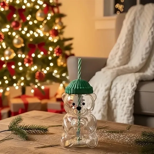 Bear-Shaped Glass Cups 20oz with Straws & Green Lids - Bear-Shaped Glass Cups 20oz with Straws & Green Lids - Image 2 of 3