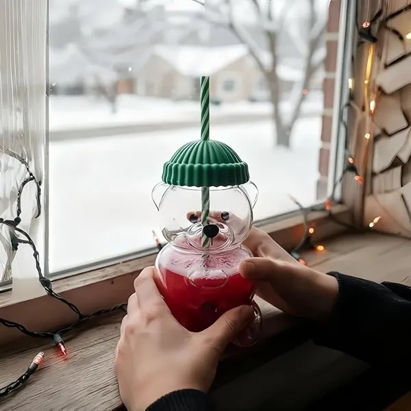 Bear-Shaped Glass Cups 20oz with Straws & Green Lids - Bear-Shaped Glass Cups 20oz with Straws & Green Lids - Image 3 of 3