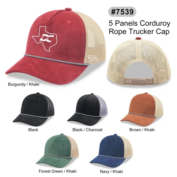 Corduroy 5 Panels Trucker Cap w/Rope - Corduroy 5 Panels Trucker Cap w/Rope - Image 25 of 31