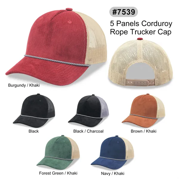 Corduroy 5 Panels Trucker Cap w/Rope - Corduroy 5 Panels Trucker Cap w/Rope - Image 26 of 31