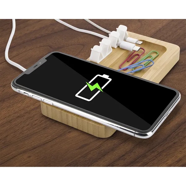 Bamboo 10W Wireless Charging Pad with Cable Organizer - Bamboo 10W Wireless Charging Pad with Cable Organizer - Image 3 of 13