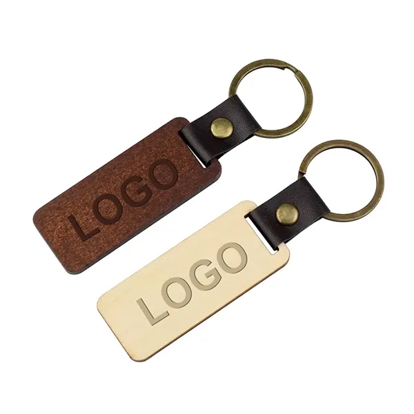 Eco Friendly Wooden Keychain with PU Strap & Split Ring - Eco Friendly Wooden Keychain with PU Strap & Split Ring - Image 0 of 3