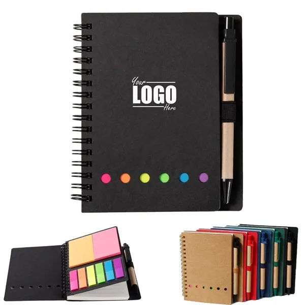 4.7 x 5.8 inch Spiral Notebook with Pen & Sticky Notes - 4.7 x 5.8 inch Spiral Notebook with Pen & Sticky Notes - Image 0 of 6
