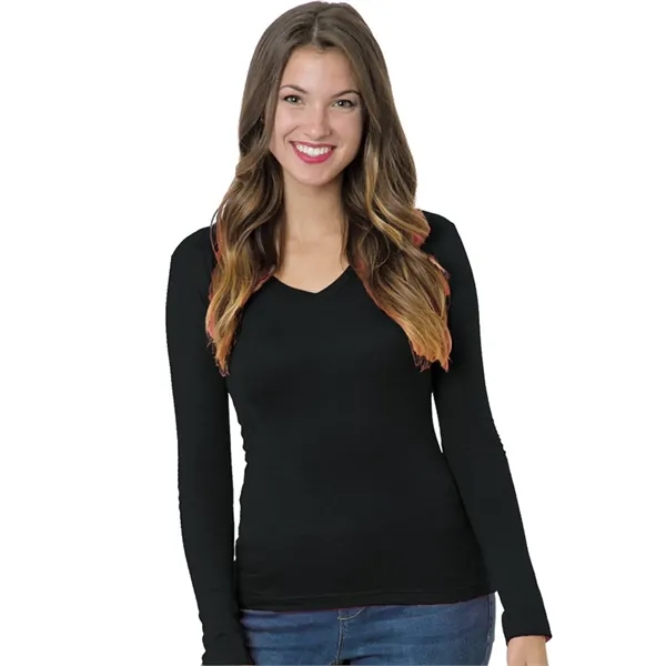 Bayside Women's USA-Made Deep V-Neck Long Sleeve T-Shirt - Bayside Women's USA-Made Deep V-Neck Long Sleeve T-Shirt - Image 0 of 0