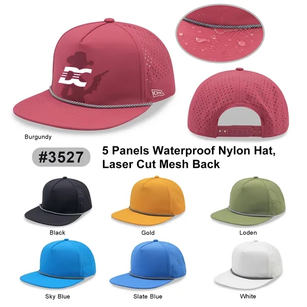 5 Panel Water Proof Nylon Hat w/Laser Cut Mesh Back - 5 Panel Water Proof Nylon Hat w/Laser Cut Mesh Back - Image 0 of 36