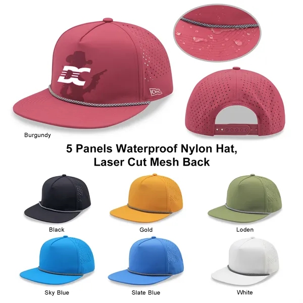 5 Panel Water Proof Nylon Hat w/Laser Cut Mesh Back - 5 Panel Water Proof Nylon Hat w/Laser Cut Mesh Back - Image 1 of 36