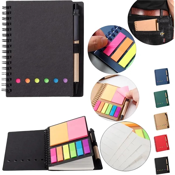 Spiral Colored Sticky Notebook with Pen - Spiral Colored Sticky Notebook with Pen - Image 0 of 3