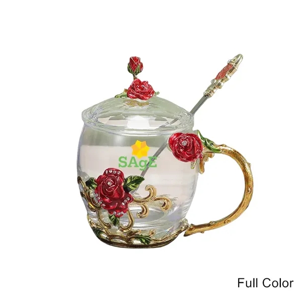 11/12 oz Enamel Rose Glass Mug Gift Set Floral Coffee Cup - 11/12 oz Enamel Rose Glass Mug Gift Set Floral Coffee Cup - Image 1 of 20