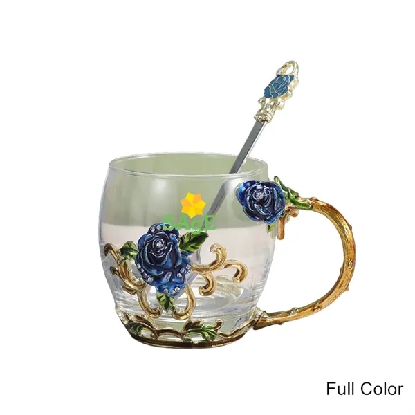 11/12 oz Enamel Rose Glass Mug Gift Set Floral Coffee Cup - 11/12 oz Enamel Rose Glass Mug Gift Set Floral Coffee Cup - Image 3 of 20