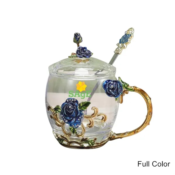 11/12 oz Enamel Rose Glass Mug Gift Set Floral Coffee Cup - 11/12 oz Enamel Rose Glass Mug Gift Set Floral Coffee Cup - Image 4 of 20