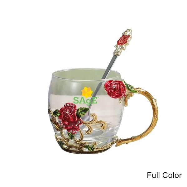 11/12 oz Enamel Rose Glass Mug Gift Set Floral Coffee Cup - 11/12 oz Enamel Rose Glass Mug Gift Set Floral Coffee Cup - Image 5 of 20