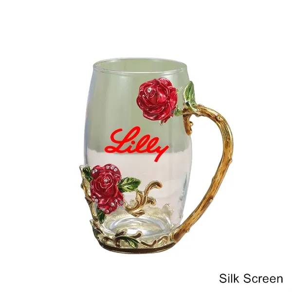 11/12 oz Enamel Rose Glass Mug Gift Set Floral Coffee Cup - 11/12 oz Enamel Rose Glass Mug Gift Set Floral Coffee Cup - Image 6 of 20