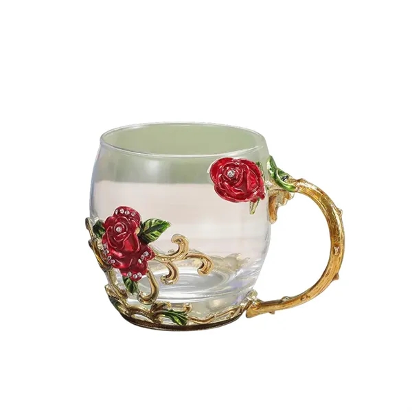 11/12 oz Enamel Rose Glass Mug Gift Set Floral Coffee Cup - 11/12 oz Enamel Rose Glass Mug Gift Set Floral Coffee Cup - Image 16 of 20