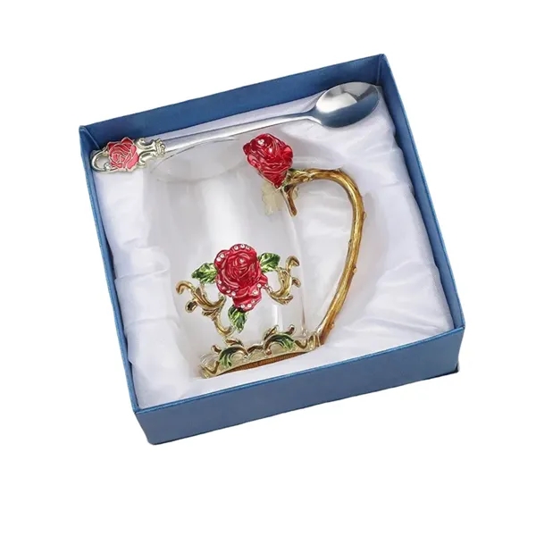 11/12 oz Enamel Rose Glass Mug Gift Set Floral Coffee Cup - 11/12 oz Enamel Rose Glass Mug Gift Set Floral Coffee Cup - Image 18 of 20