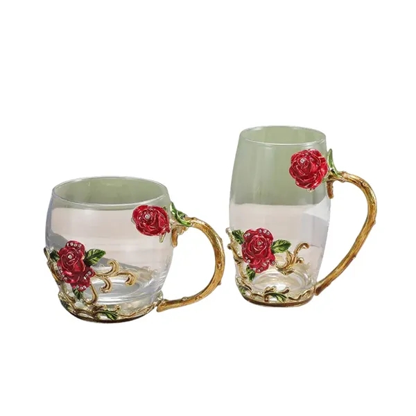 11/12 oz Enamel Rose Glass Mug Gift Set Floral Coffee Cup - 11/12 oz Enamel Rose Glass Mug Gift Set Floral Coffee Cup - Image 19 of 20