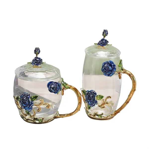 11/12 oz Enamel Rose Glass Mug Gift Set Floral Coffee Cup - 11/12 oz Enamel Rose Glass Mug Gift Set Floral Coffee Cup - Image 20 of 20