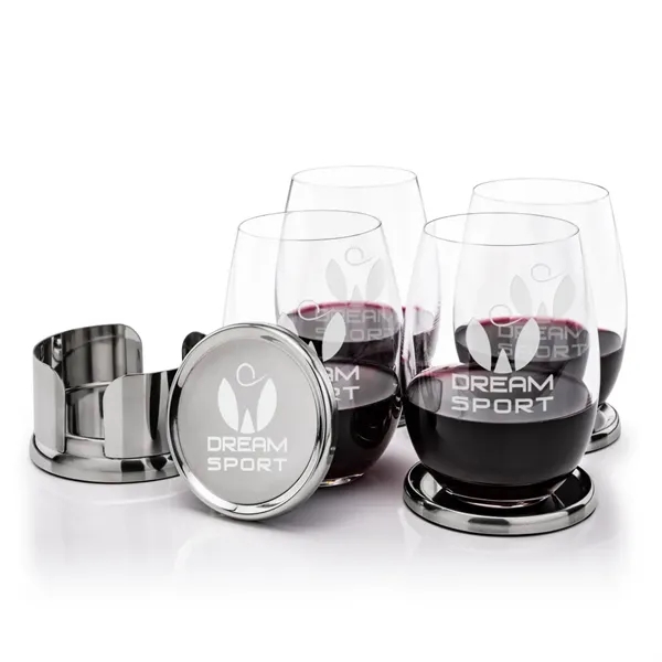 Baldoni Coasters & Laurent Stemless Wine Set