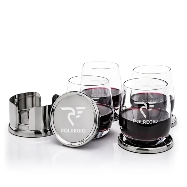 Baldoni Coasters & Crestview Stemless Wine Set