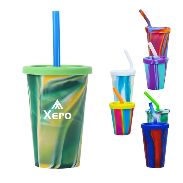 Tye Dye Pint Silicone Cup With Lid And Straw 14.2 Oz - Tye Dye Pint Silicone Cup With Lid And Straw 14.2 Oz - Image 0 of 5