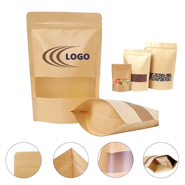 White Kraft Zipper Paper Bag W/ Frosted Window - White Kraft Zipper Paper Bag W/ Frosted Window - Image 0 of 4