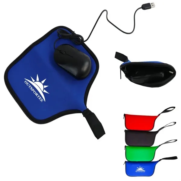 Portable Neoprene 2-in-1 Mouse Pad and Travel Storage Pouch - Portable Neoprene 2-in-1 Mouse Pad and Travel Storage Pouch - Image 0 of 3