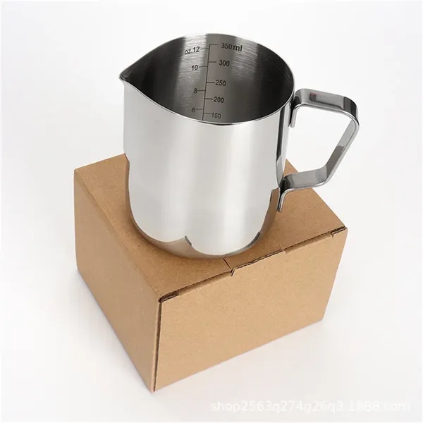 12oz Stainless Steel Coffee Frothing Pitcher with Markings - 12oz Stainless Steel Coffee Frothing Pitcher with Markings - Image 1 of 4
