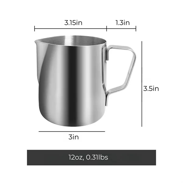 12oz Stainless Steel Coffee Frothing Pitcher with Markings - 12oz Stainless Steel Coffee Frothing Pitcher with Markings - Image 2 of 4