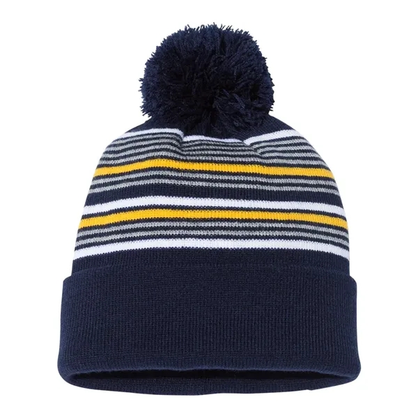 Sportsman 12" Striped Pom-Pom Cuffed Beanie - Sportsman 12" Striped Pom-Pom Cuffed Beanie - Image 6 of 12