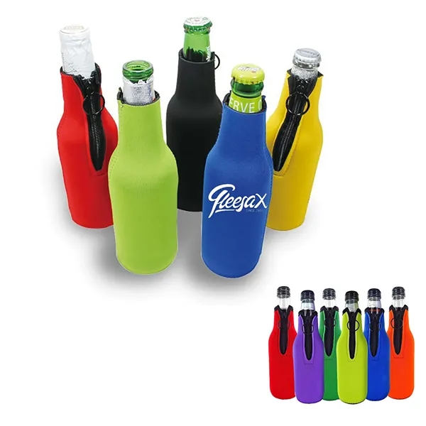 Neoprene Beer Bottle Cooler Sleeve With Zipper - Neoprene Beer Bottle Cooler Sleeve With Zipper - Image 0 of 5