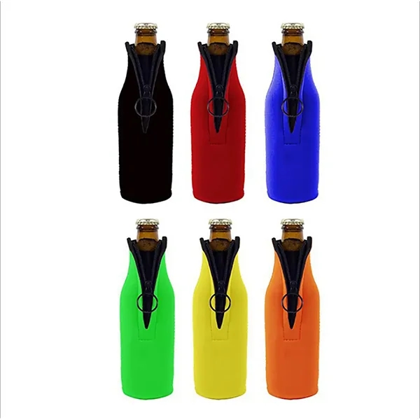 Neoprene Beer Bottle Cooler Sleeve With Zipper - Neoprene Beer Bottle Cooler Sleeve With Zipper - Image 2 of 5