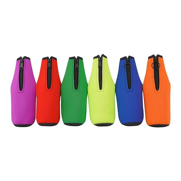 Neoprene Beer Bottle Cooler Sleeve With Zipper - Neoprene Beer Bottle Cooler Sleeve With Zipper - Image 4 of 5