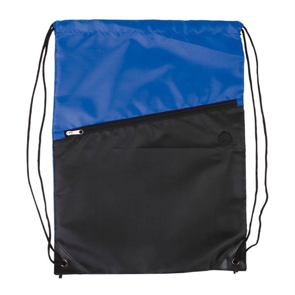 Two-Tone Poly Drawstring Backpack with Zipper - Two-Tone Poly Drawstring Backpack with Zipper - Image 1 of 5