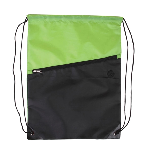 Two-Tone Poly Drawstring Backpack with Zipper - Two-Tone Poly Drawstring Backpack with Zipper - Image 2 of 5