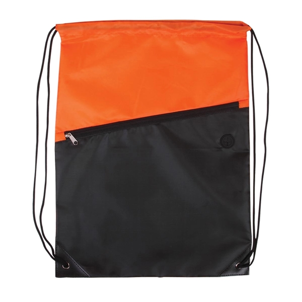 Two-Tone Poly Drawstring Backpack with Zipper - Two-Tone Poly Drawstring Backpack with Zipper - Image 3 of 5