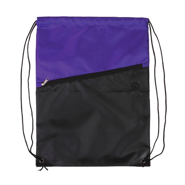 Two-Tone Poly Drawstring Backpack with Zipper - Two-Tone Poly Drawstring Backpack with Zipper - Image 4 of 5